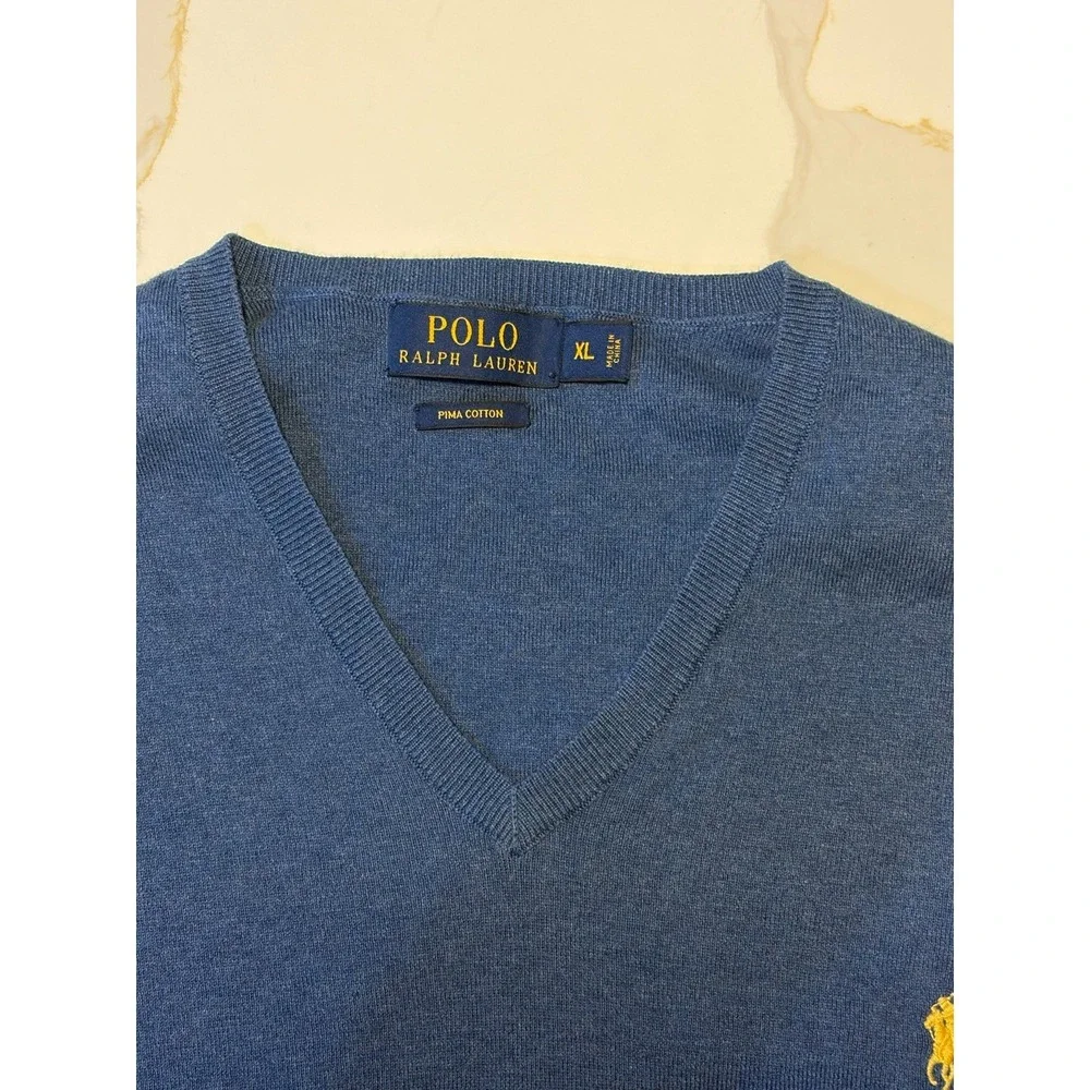Polo Ralph Lauren Men's Blue Pima Cotton V-Neck Sweater Vest - Size XL